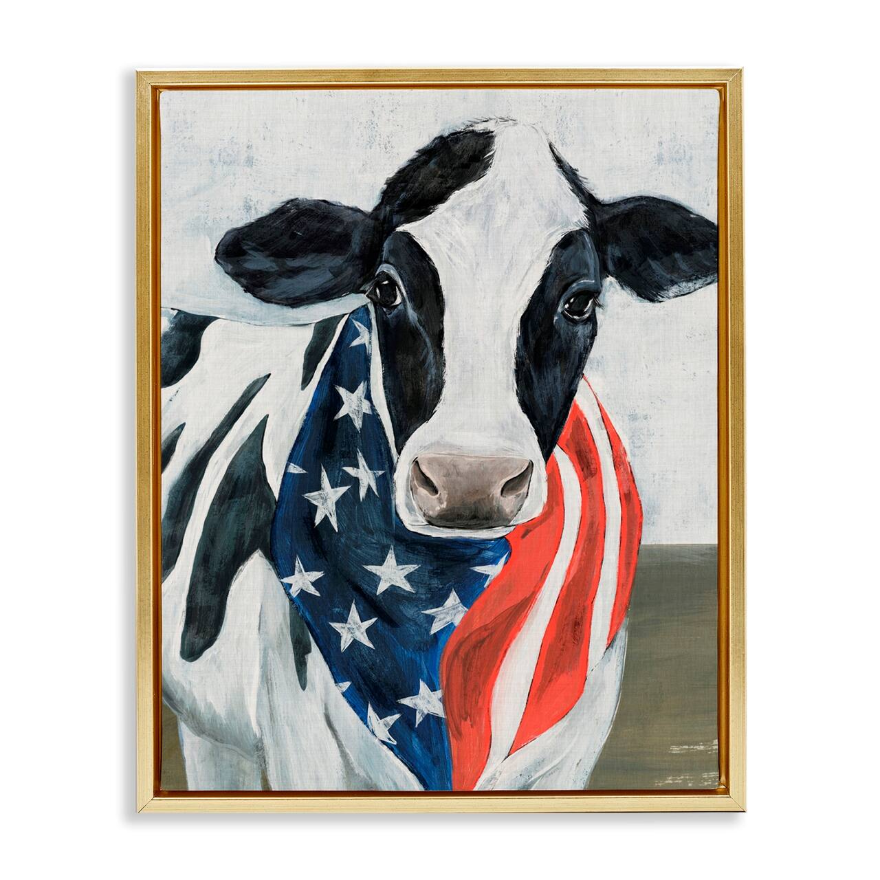 Stupell Industries Farm Cow American Flag Animal Floater Framed Art
